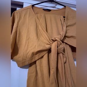 Two piece mustard yellow set cropped top high waisted bottoms